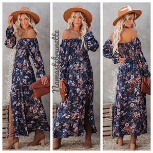 Vici Maxi off the shoulder Dress - Blue, Navy, floral